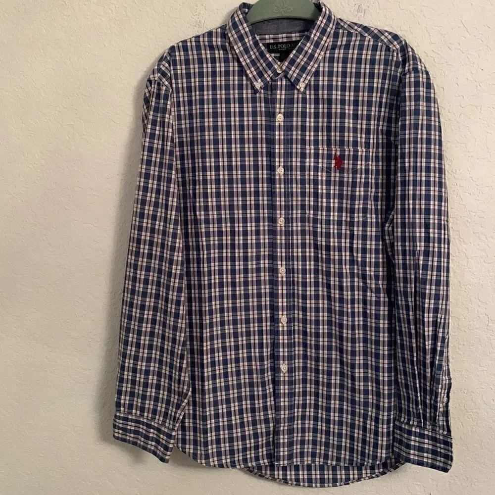 U.S.Polo Assn.Blue Plaid Long Sleeves Size L